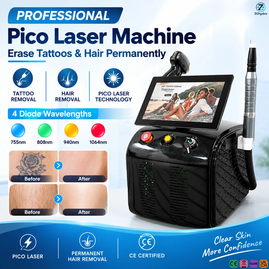Upgrade  808 Diode  Hair Removal Pico Tattoo Remover 2IN1 Ice Cooling Painless Hair Skin Whitening Machine 755/808/940/1064nm 60