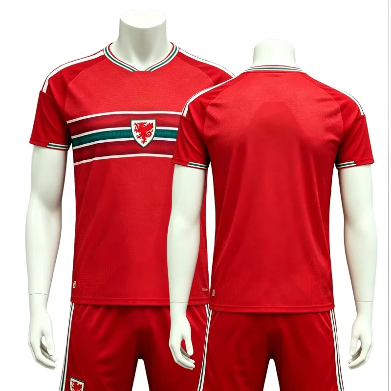

Wales The Dragons Team Football Jersey Set Men Kids Wales Soccer Shirt Shorts Kit Red Breathable Sports Uniforms Fans Version