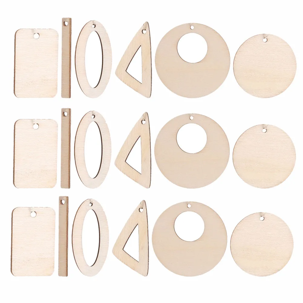 60Pcs DIY Wood Pendant Charms Blank Earring Base Craft Kit Smooth Drilled Wood Slices for Necklace Bracelet Keychain Jewelry