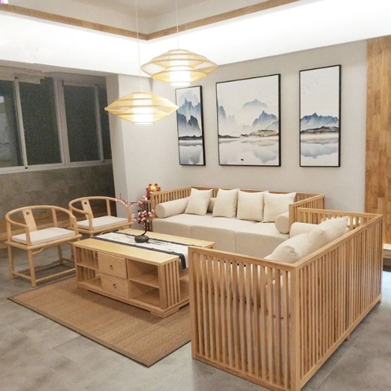 مجموعة أريكة خشبية صلبة صينية جديدة، أريكة ملونة حديثة وبسيطة لغرفة المعيشة، أثاث منزلي بالكامل