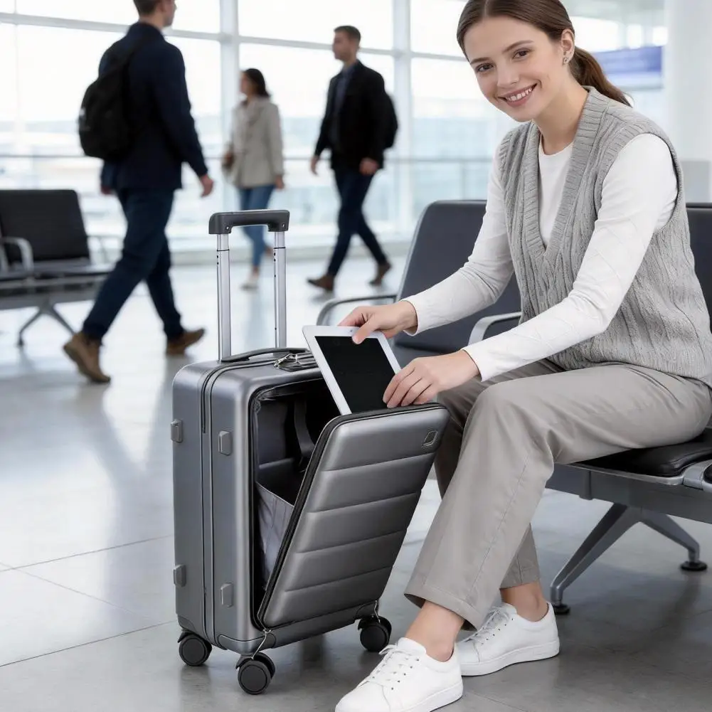 20 Inch Carry On Luggage PC Hard Shell Expandable with Laptop Pocket USB Charger Cup Holder Spinner Wheels Lock Airline Approved