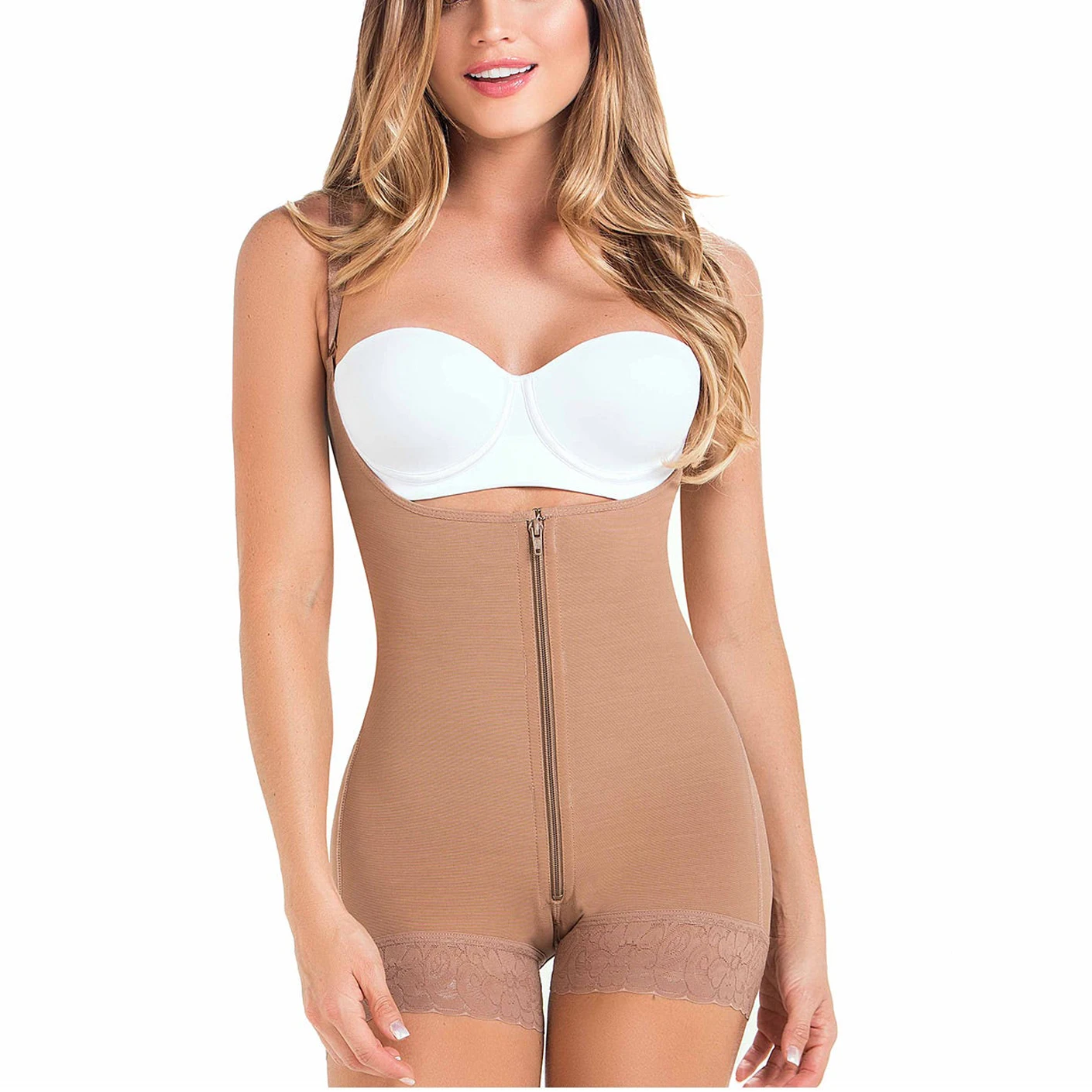 

Open Chest Sleeveless Bodysuit Shoulder Strap Zipper Shapewear Powernet High Compression Zipper Faja Bodysuit High Compression