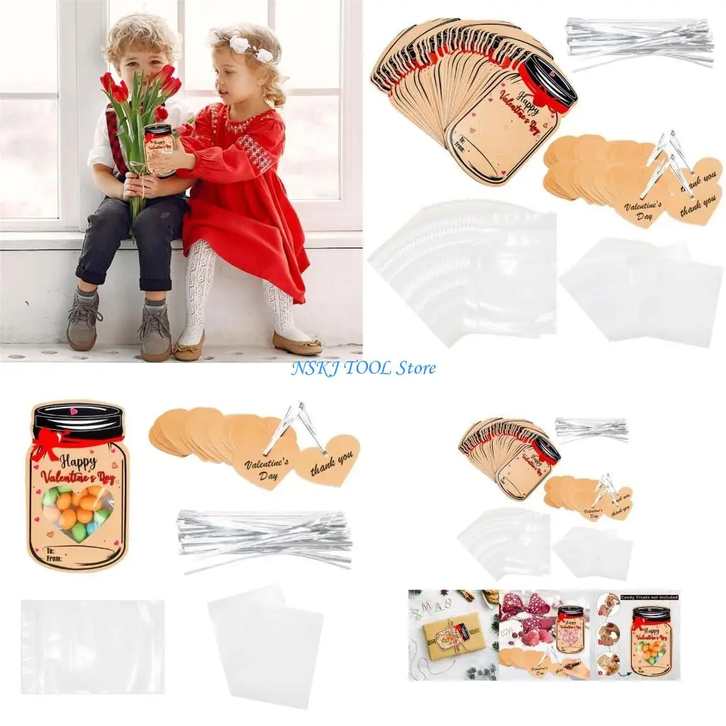 

L8RC 50 Pieces Candy Jar Valentine Cards Set with Hollowed Out Heart Shaped for Kids