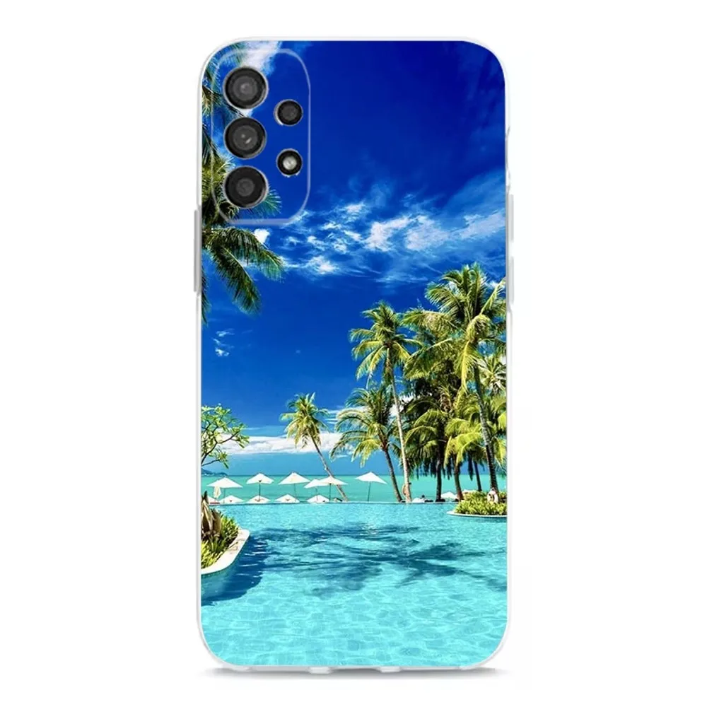 Sea Tropical Palm Trees Beach Phone Case For Samsung Galaxy A71,70,52,40,51,31,A50,21S,30S,Note20ultra Transparent Cover