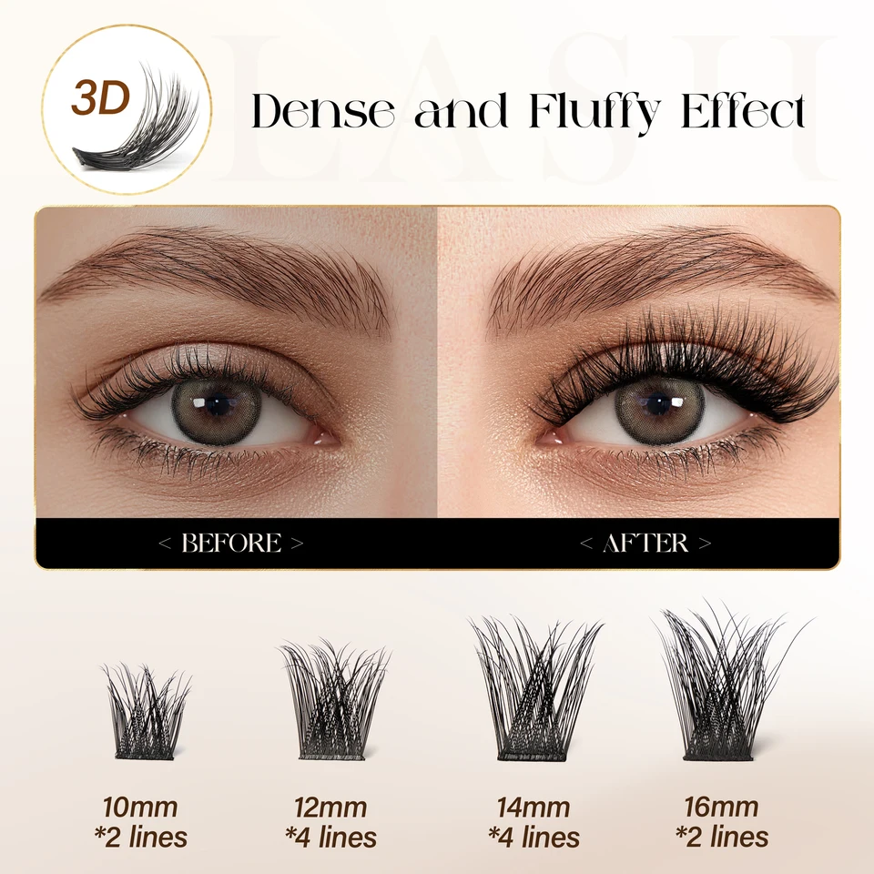 BEFER racimos de pestañas curva D, extensión DIY, esponjosos, volumen, individuales, naturales, postizos 4
