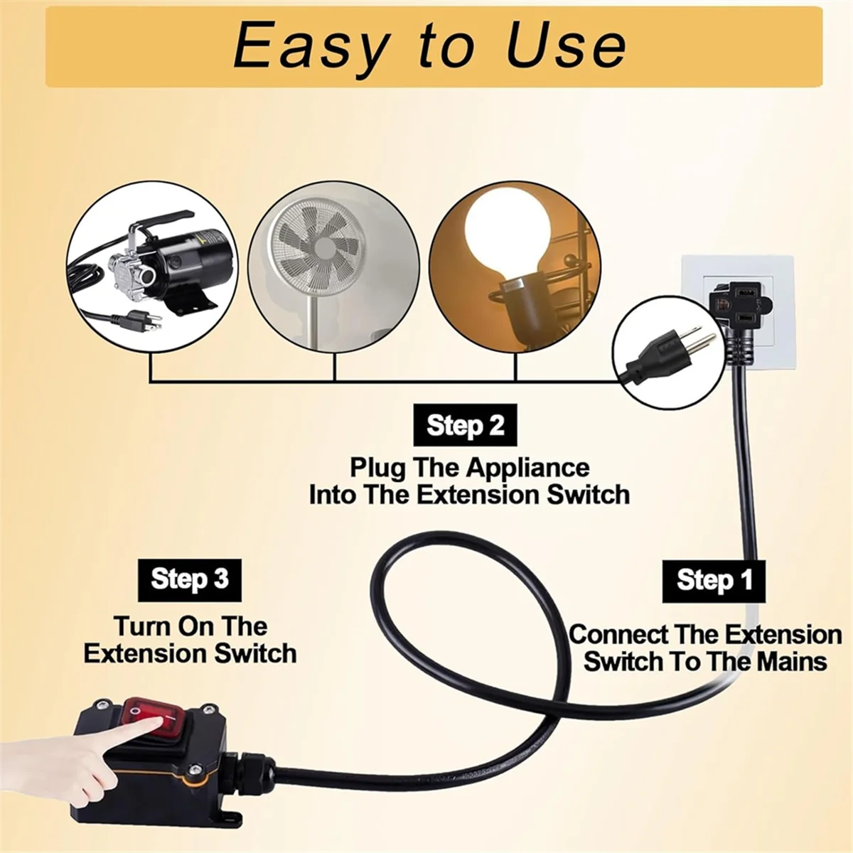 AA98 Inline Power Switch with 3-Ft 14AWG Cable & Piggyback Plug, IP67 Waterproof Extension Cord with on/Off Switch US Plug