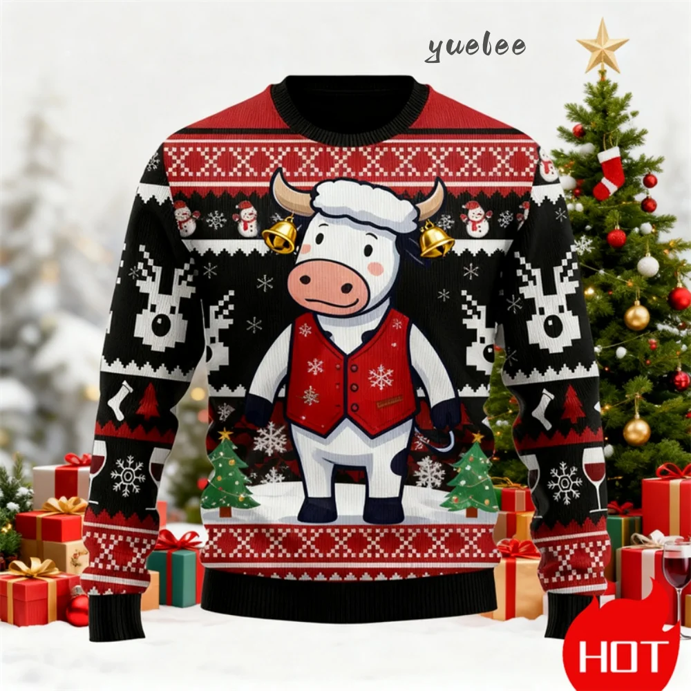 

New Fashion Cow Graphic Christmas Ugly Sweater For Women Clothes 3D Print Animal Men's Crewneck Sweatshirt Casual Mens Pullover