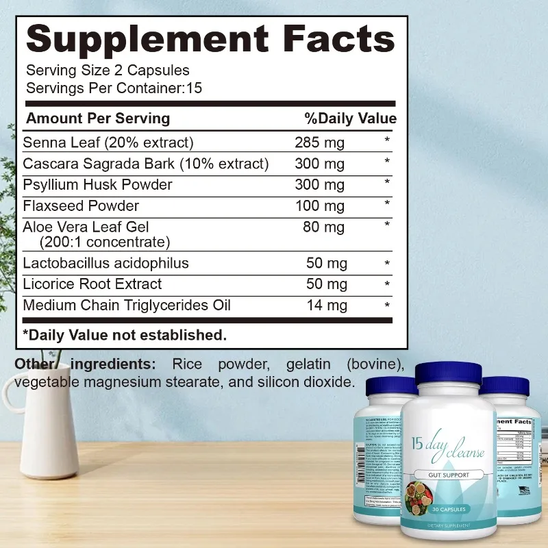 تنظيف وإزالة السموم لمدة 15 يومًا - صحة الأمعاء وإزالة سموم القولون، يساعد على تخفيف الانتفاخ وحركات الأمعاء العادية