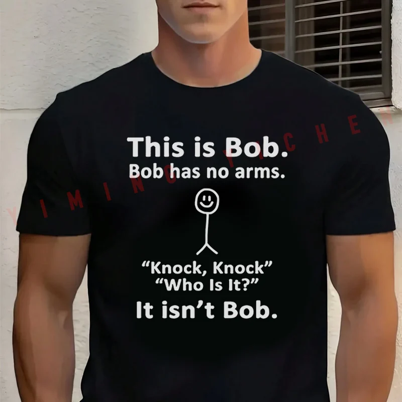 Men's Summer Cotton T-shirt This Is Bob - Knock Knock Joke Motorcycle Tee Casual Short-sleeve Motorbike Cycling Top