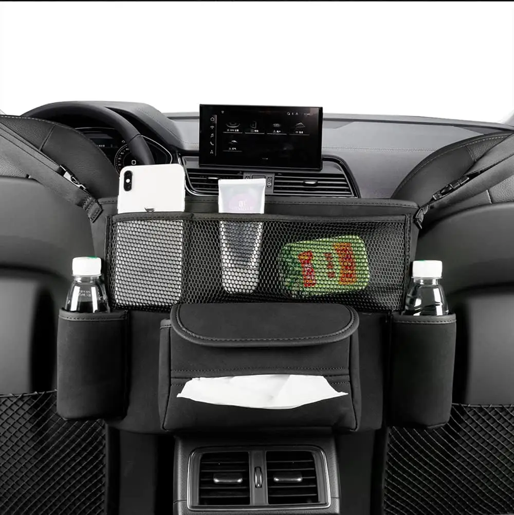 Car Handbag Holder Between Seats Suede Large Capacity Car Purse Holder Automotive Consoles Organizer for Document Phone Storage