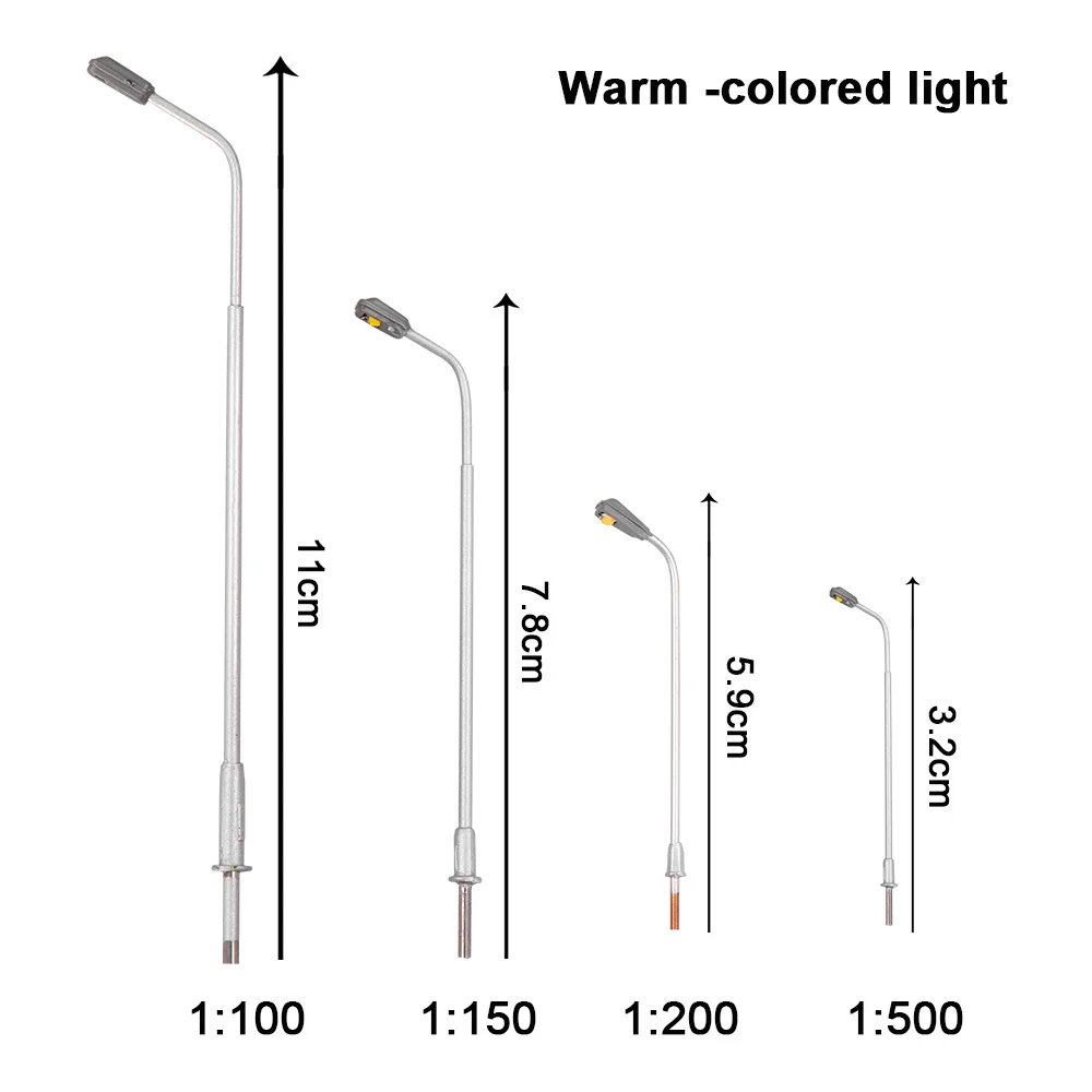 미니어처 3V 가로등 모델 스케일 1:100-1:500 금속 조명, 호 기차 빌딩 장면 레이아웃 재료 디오라마 키트, 10 개