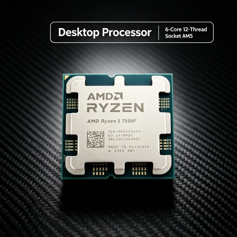 AMD Ryzen 5 7500F Desktop CPU 3.7GHz 6‑Core 12‑Thread 5NM 32MB L3 100‑000000597 LGA AM5 PC Upgrade No Fan