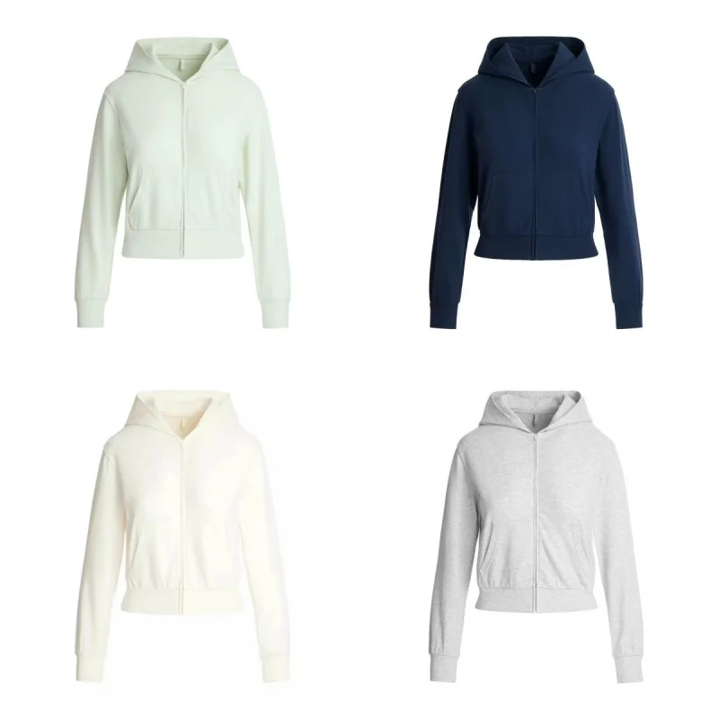 

Новинка 25, хлопковая трикотажная толстовка на молнии, тонкая верхняя одежда, толстовка Ladylike Sle, бамбуковый хлопок, длинная свековая длина, молния