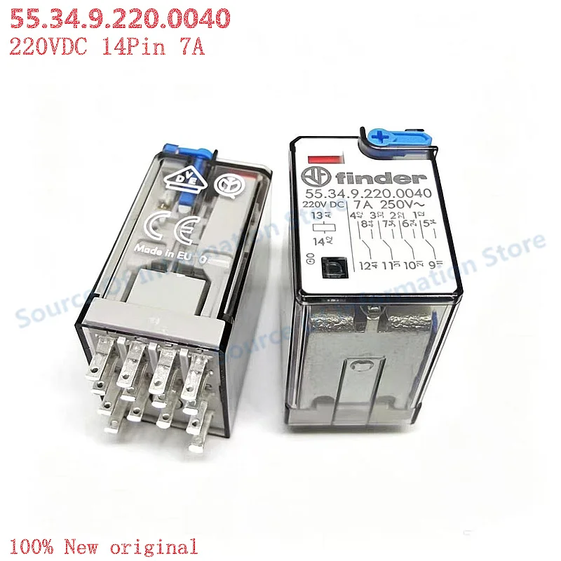 Finder 55.34.9.220.0040 Plug‑in Electromagnetic Relay, 220VDC Coil, 7A 250VAC, 4CO 14‑Pin Industrial Power Relay