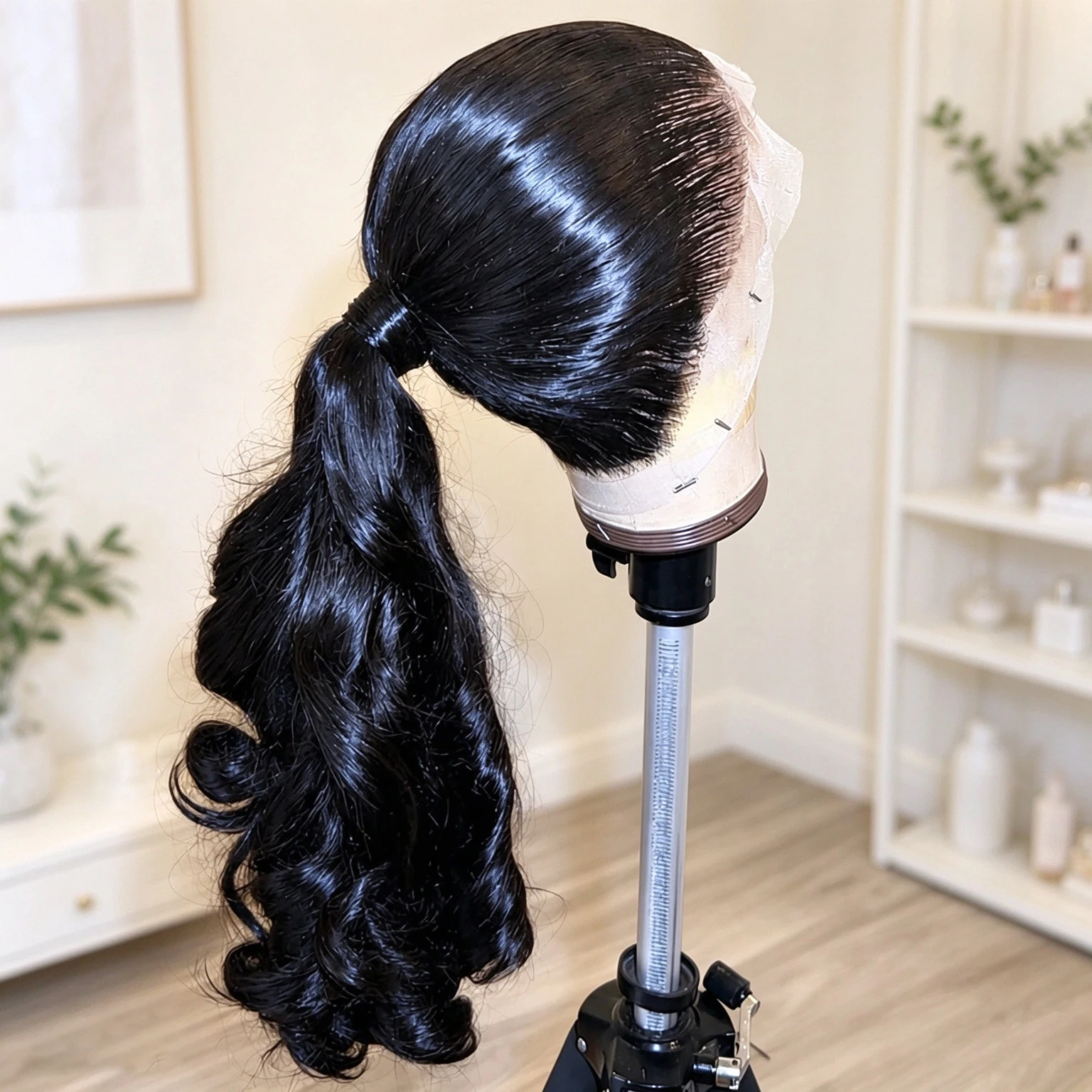 Parrucca con frangia in pizzo HD 360 Smilegirl, realizzata con capelli umani, densità del 260%, effetto onda naturale, frangia in pizzo trasparente, capelli pre-sfoltiti, linea frontale completa,