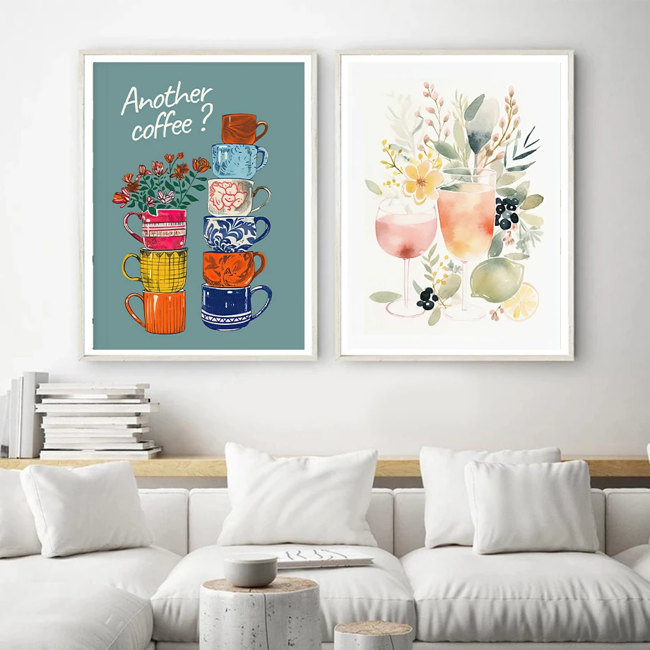 غسل اللوحة نمط الحد الأدنى زهرية الديكور فنجان القهوة الأزياء جدار الفن قماش اللوحة الشمال ملصق ديكور الغرفة #4