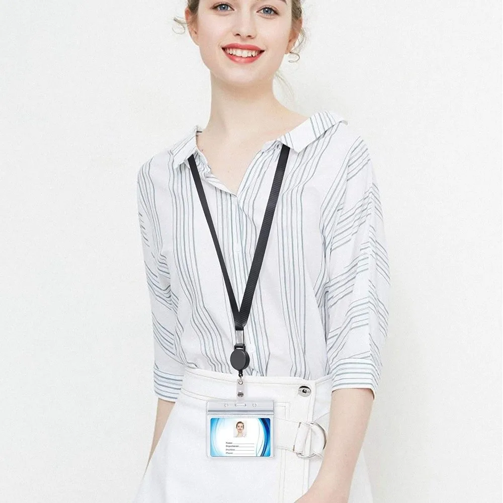 Durable Work Card Holder Retractable Black Lanyard Key Holder Waterproof with Hanging Rope Keychain Nurse Accessories