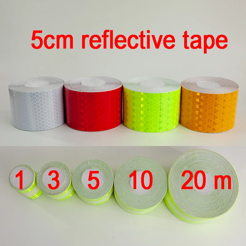 5cm 1/3/5/10/20m Reflective Tape Safety Warning Solid Color Highlighting Warning Strips Car Stickers Grid Reflector