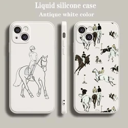 Luxury Color Phone Case For iPhone 15 16 14 13 12 mini 11 Pro Max XS X XR SE 7 8 Plus soft Silicone Beige Cover Animal Art Horse