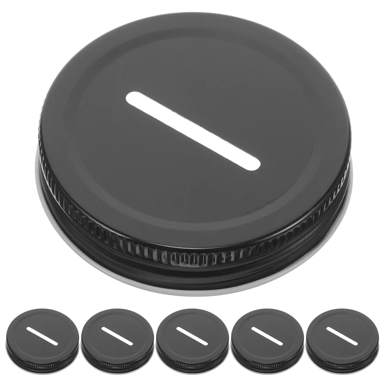 12 Pcs Ball Jar Lids Tinplate Piggy Bank Coin Slot Leakproof Money Saving Jars Black