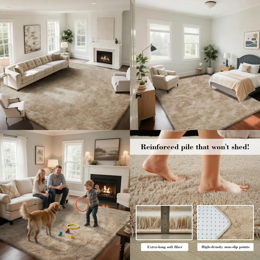 

Luxurious Shaggy Beige Area Rug, 8x10 for Living Spaces, Soft Shag Rugs for Bedrooms and Kids Rooms, Enhanced Home Decor