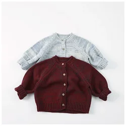 MILANCEL 2024 Autumn Children's Sweater 1-6Y Girls Knitted O-Neck Single-breasted Cardigan Coat Boys Loose Thick Outwear