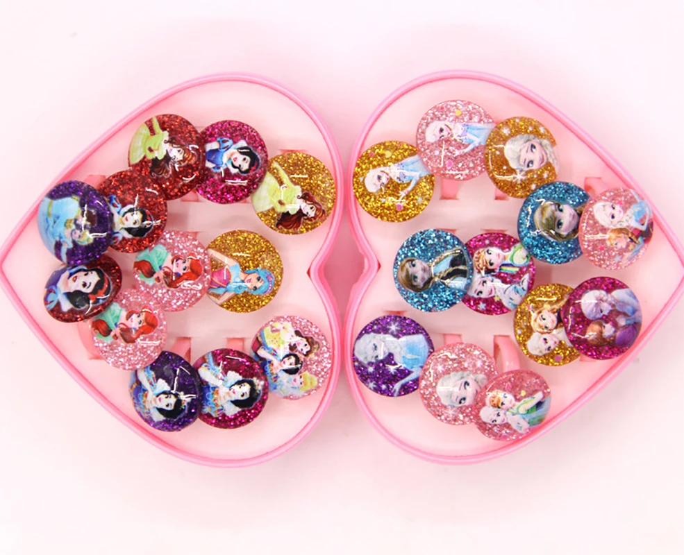 12Pcs Frozen Princess Ring Set Elsa Anna Princess Toy Ring Girls Cartoon Gemstone Ring Set Jewelry Kids Birthday Gift