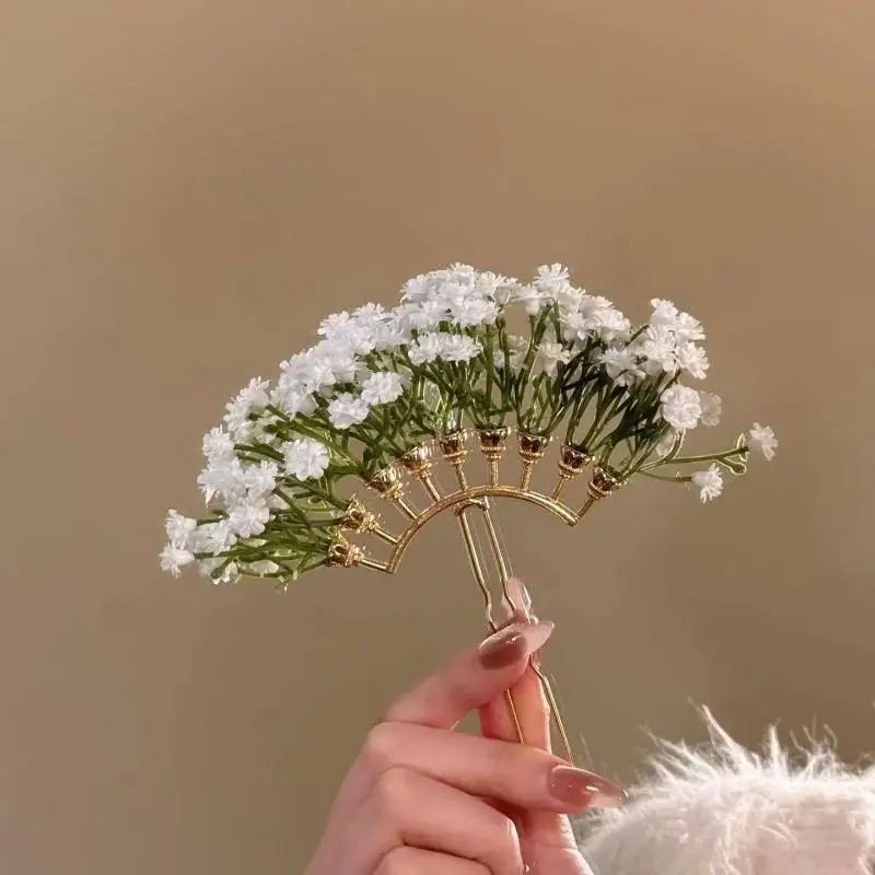 Boho-Haarnadel für Hochzeiten, Gypsophila-Kunstblume, U-Pin für Festivals, Partys, besondere Anlässe, Vintage-Brautaccessoire – Detail 4