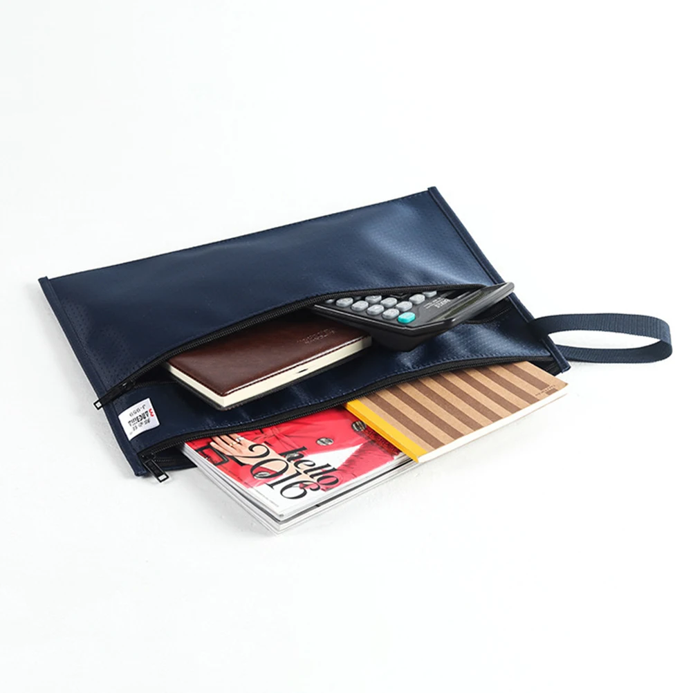 

Waterproof Zipper File Bag Oxford Cloth Document Storage ganizer Blue Pouch Portable Folder Office Supplies Holder