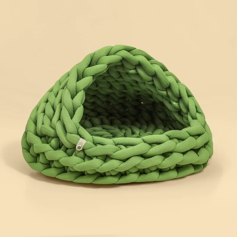 Comfy Handmade Chunky Knit Soft Cat Bed Cave Knitted Pet Basket Knit Cat Bed Soft for Puppy cave cats bed