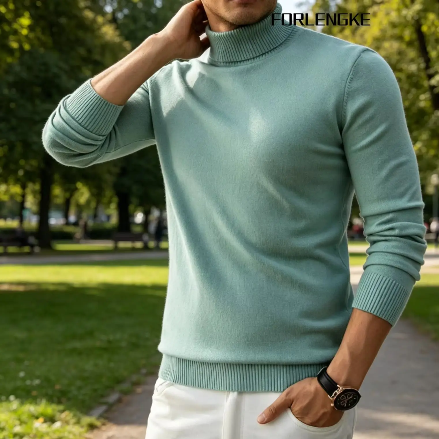 FORLENGKE Herren Business Casual Rollkragenpullover, Weicher Warmer Hautfreundlicher Langarm-Pullover für Herbst Winter Büro Alltag – Detail 3