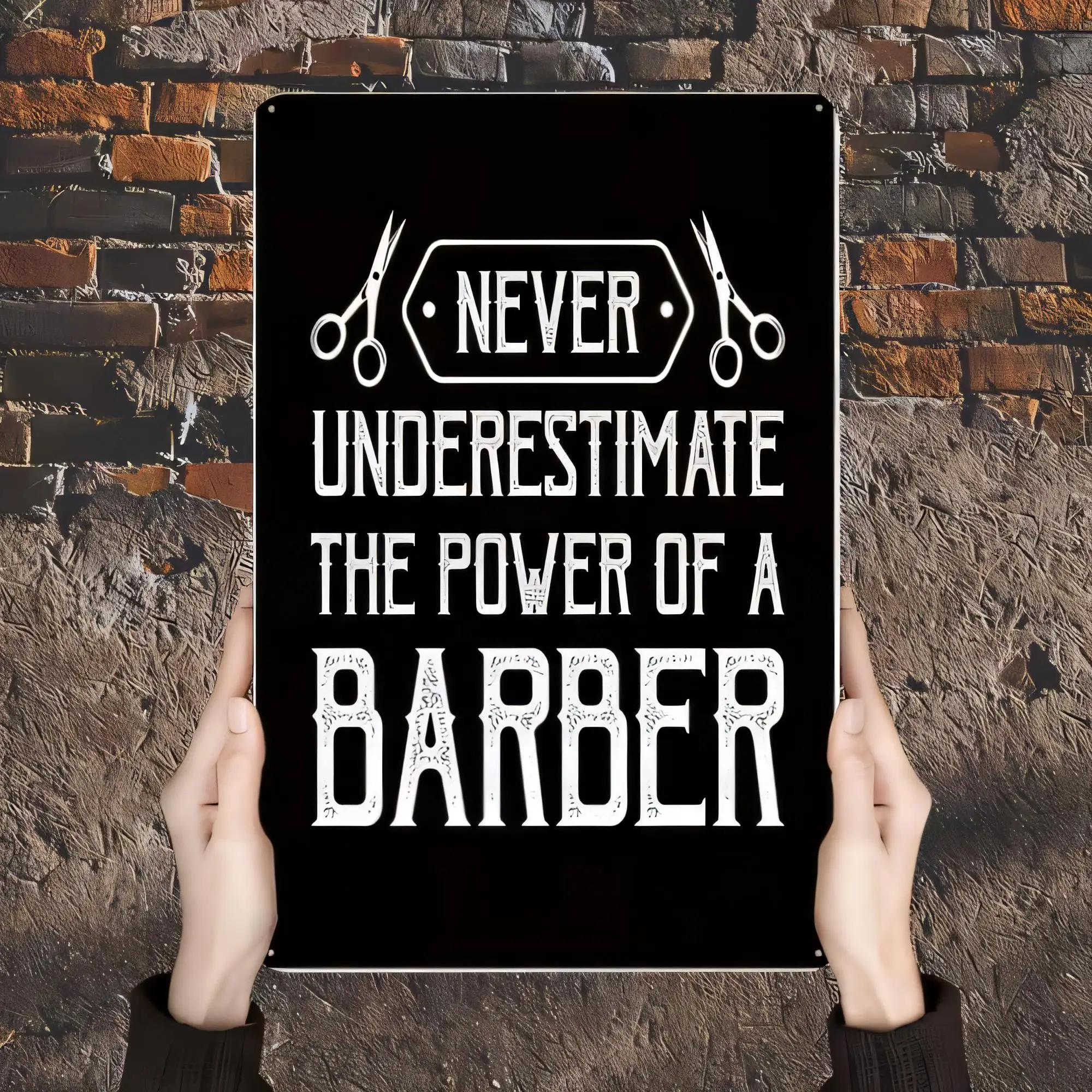 Tin Sign Never Underestimate The Power Of A Barber Barber Shop Wall Decor Metal Sign Plaque Retro Vintage Industrial Style for H