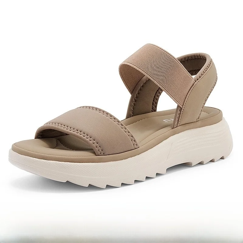 

Large Size Slip-On Sandals 2025 Spring Summer Casual Anti-Slip Elastic Beach Sandhill Heels Women Comfortable Flat Footwear