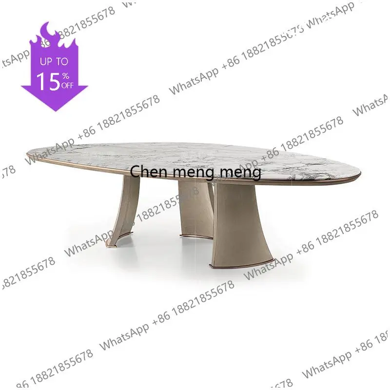 

Q181 Light luxury marble oval dining table home villa dining room solid wood stainless steel dining table and chairs