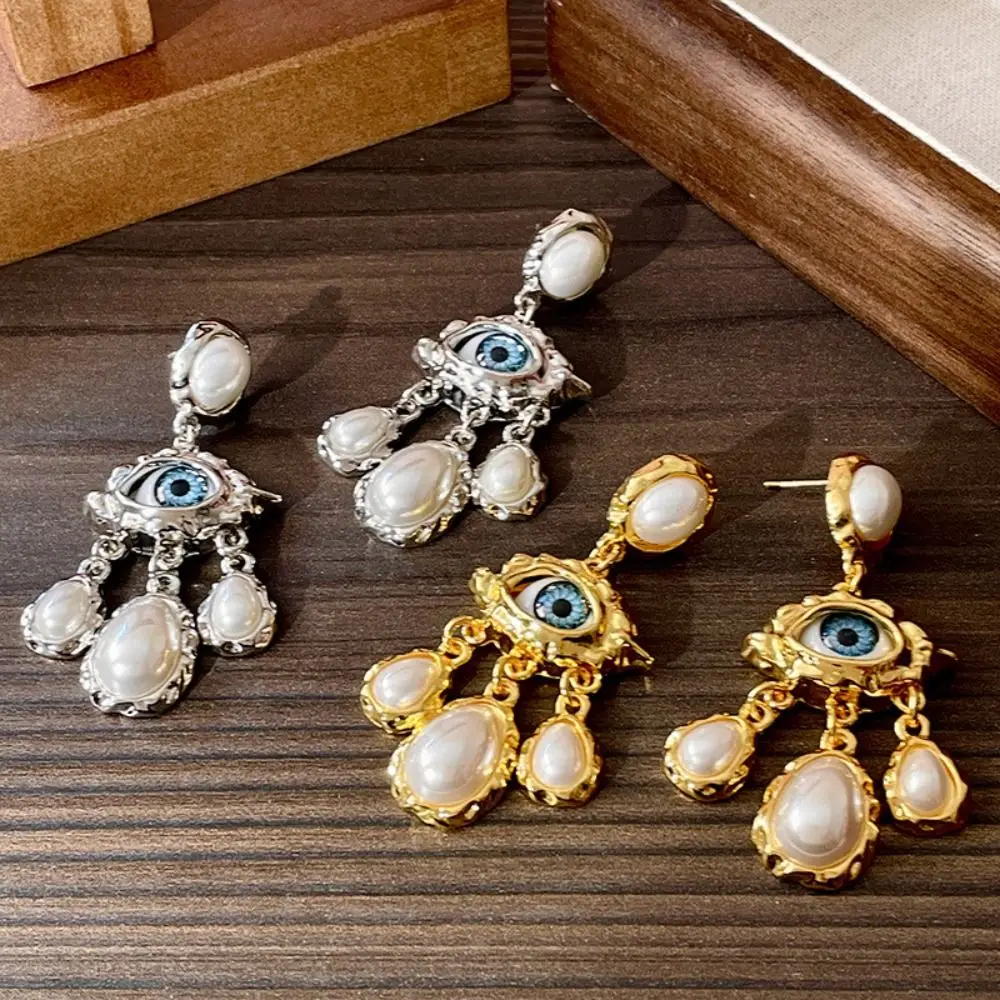 

Vintage Devil Eye Earrings Long Tassel Ear Jewelry Pearl Drop Earrings Water Droplet Accessories Exaggerate Earring Women