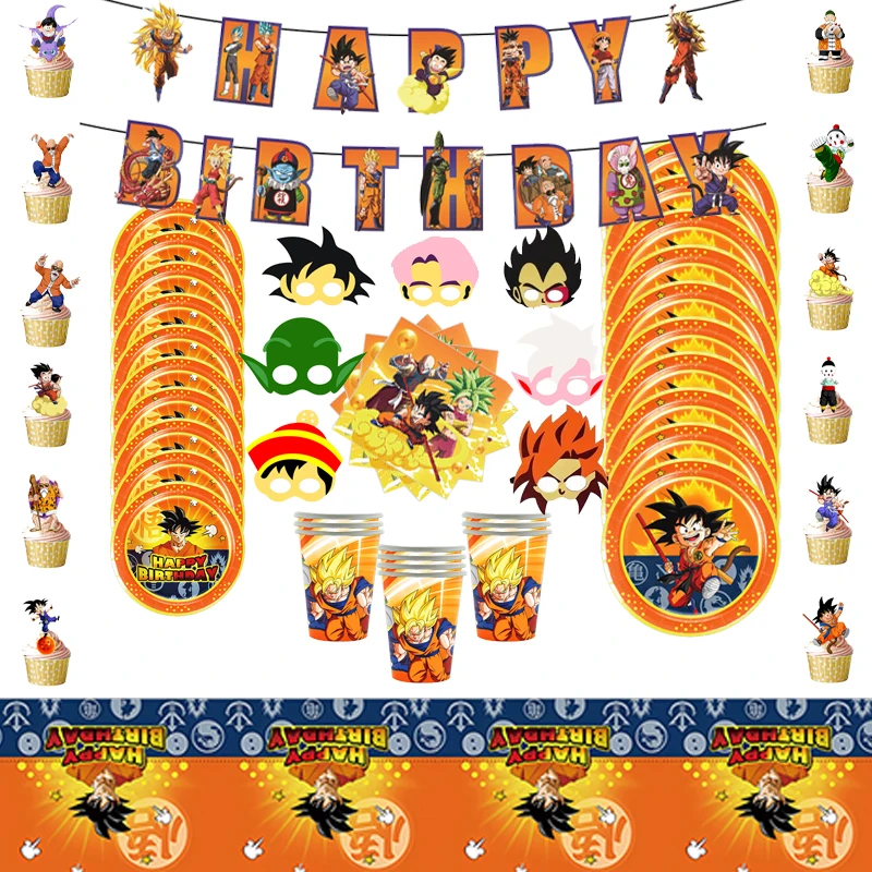 Goku Birthday Party Decoration Dragon Ball Z Kids Shower Tableware Supplies Cup Tablecloth Number Balloon Cake Backdrop Boy Gift