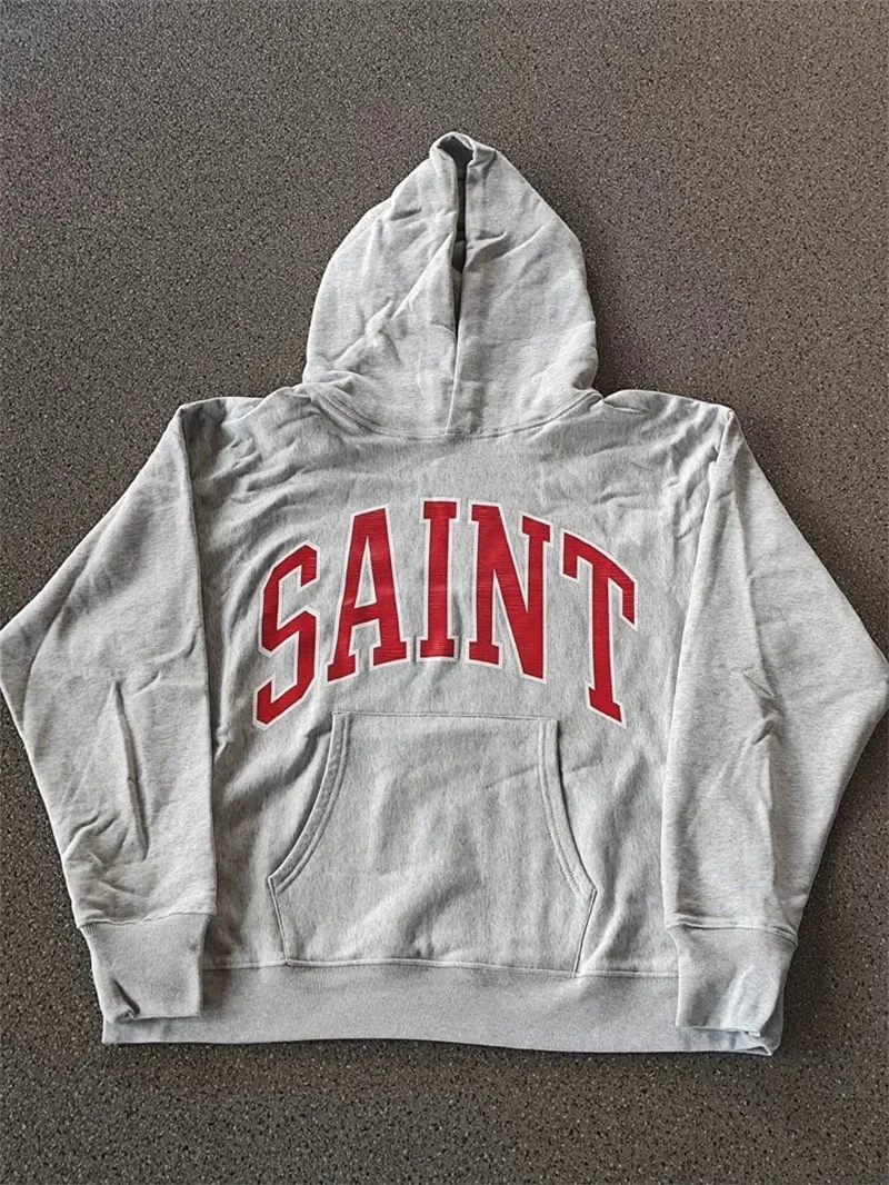 24ss SAINT MICHAEL Grey Men Hoodies Best Quality Classic Logo Printing Pure Cotton Women Sweatshirts