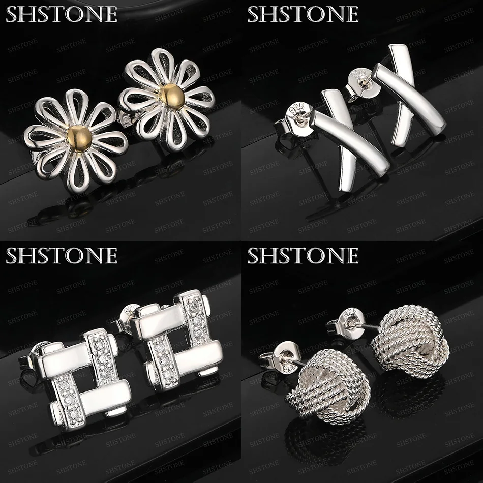 

925 Sterling Silver Letter X Stud Earrings Flower Earrings Girl's Birthday Gift Anniversary Party Gift Jewelry Accessories