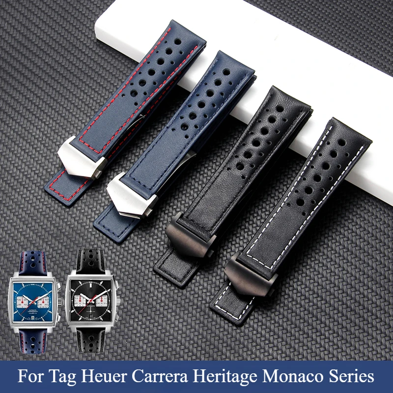 

Ремешок для часов из натуральной яловой кожи высокого качества 22 мм для Tag Heuer Carrera Heritage Monaco Series, эластичный удобный ремешок с защитой от пота