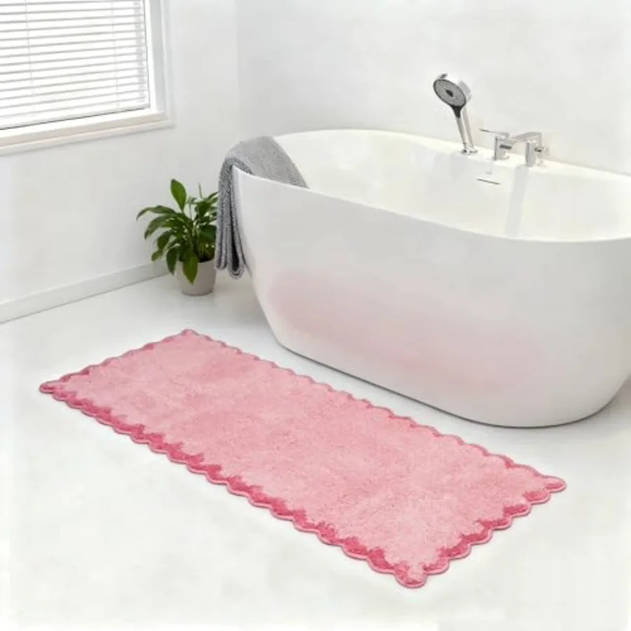 

Long Cute Scalloped Bathroom Rugs Runner Fun Plush Microfiber Scallop Bath Mats Non Slip Washable Quick Dry Absorbent Rug Carpe