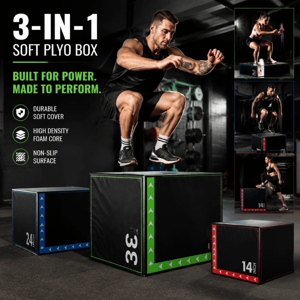 3-in-1 Plyometric Jump Box 40*50*60cm Shockproof Portable Jumping Box Wear-Resistant High Resilience Fitness Training Tool