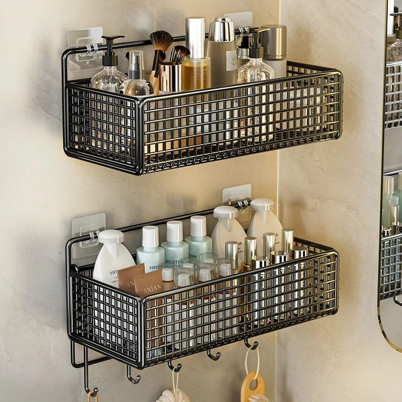 

Bathroom Storage Basket Punch-Free Wall Mounted Shower Gel Storage Rack Toiletries Organizer Bath Basket Makeup Organizer Rack