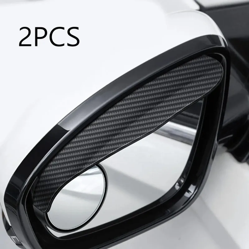 2 Pieces Car Blind Spot Mirrors  Rearview Mirror Rain EyebrowMirror Carbon Fiber Pattern Adjustable Wide Angle Exterior Parts