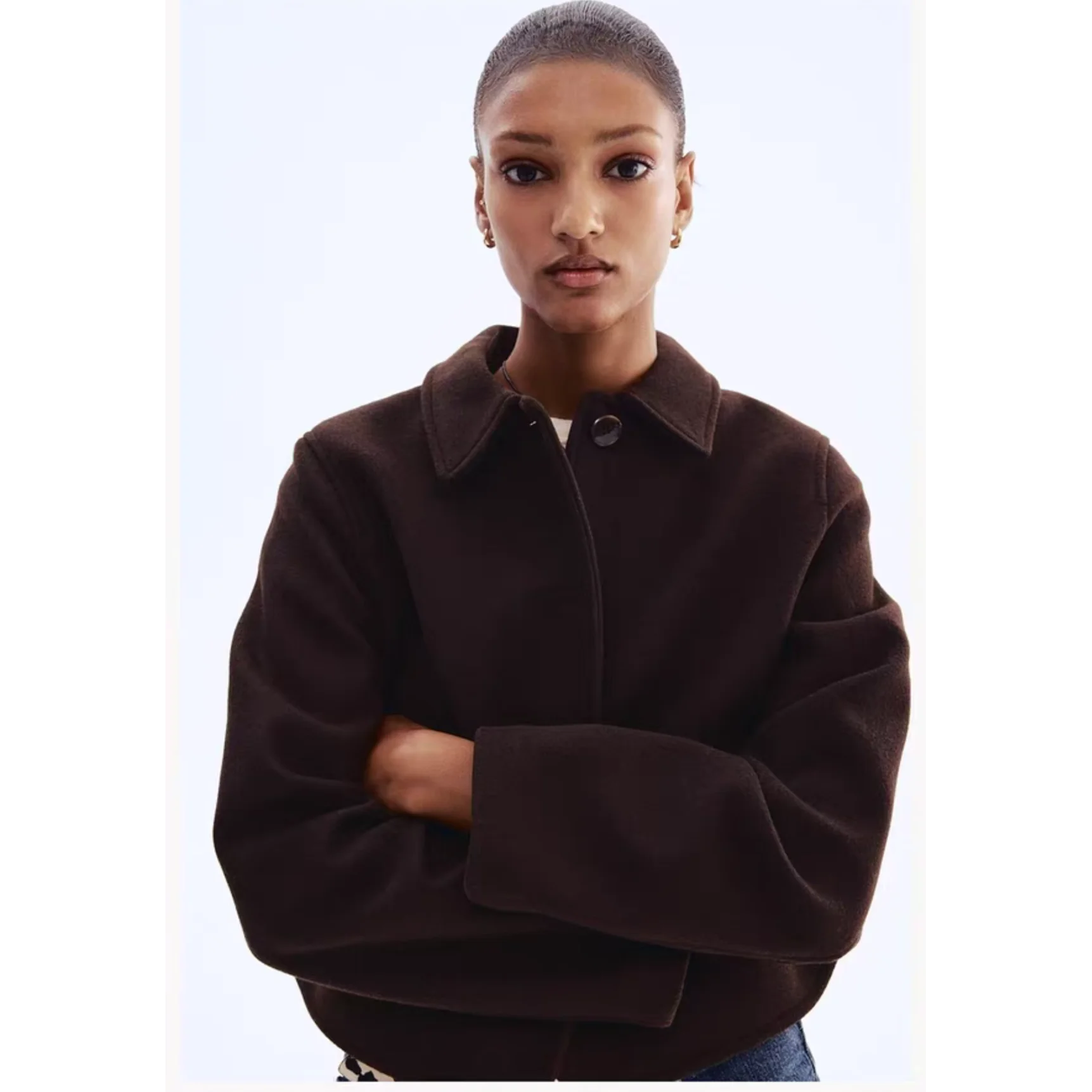 Fashionable Slim Fit Short Jacket Women's New Autumn Arrival ZR Style Simple Versatile Polyester Fiber Non-Shrinking Button C...