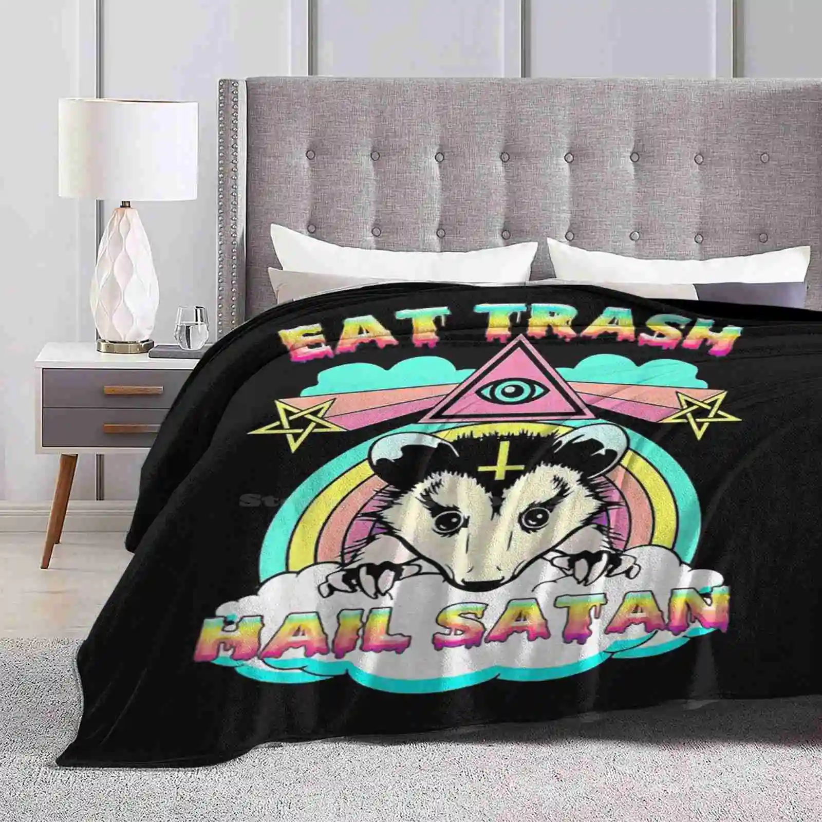 Eat Trash Hail Satan Raccoon P Latest Super Soft Warm Light Thin Blanket Eat Trash Hail Raccoon Pentagram Satanic Gar