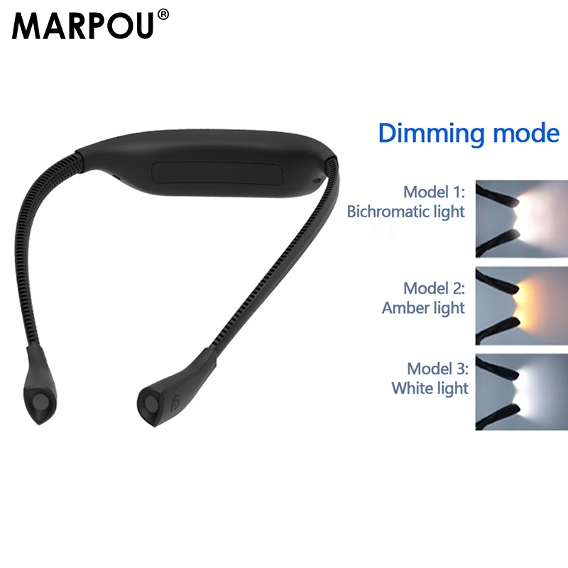MARPOU LED Rechargeable Neck Light Reading in Bed Bendable Book Lights Neck Lamp 3 Modes Night Light Neck Light Knitting Sewing