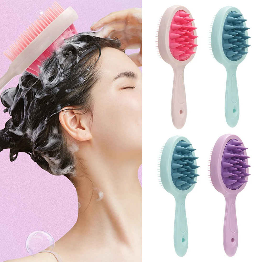 

Double Side Scalp Massage Comb Washing Brush Soft Body Shower Long Handle Hair Brushes 2in1 Wet Dry Scalp Brush Bathroom Supply