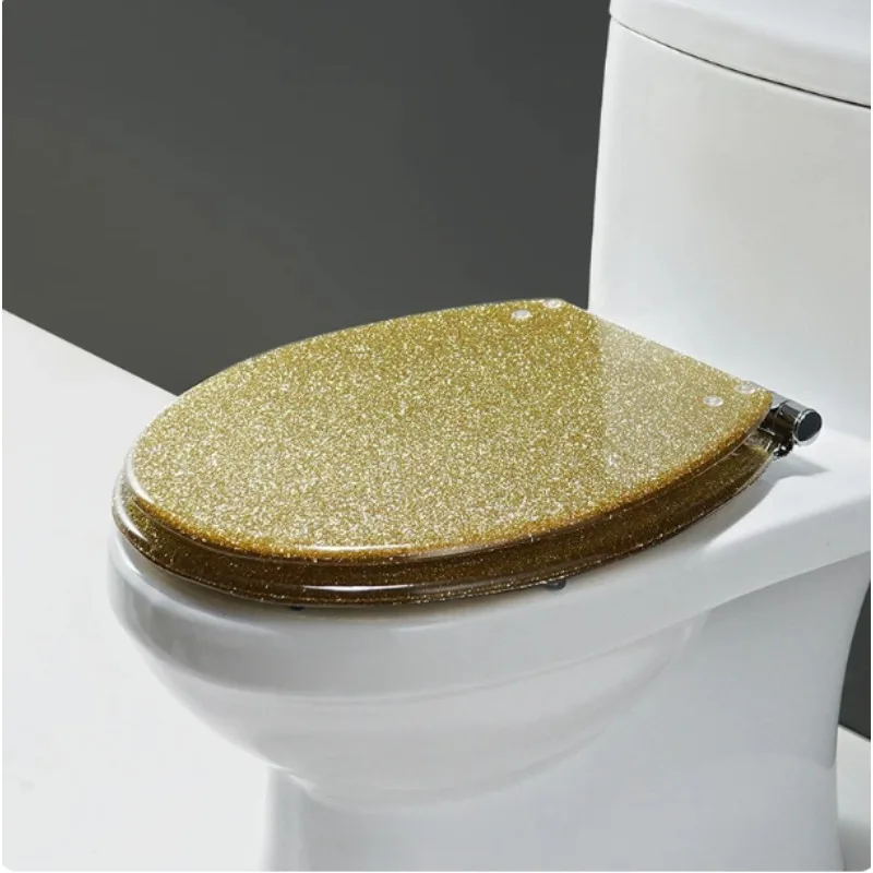 New Premium Twinkling Golden Resin Toilet Seat Cover · Soft Close Stainless Steel Hinge, U/V/O Shape Universal Fit