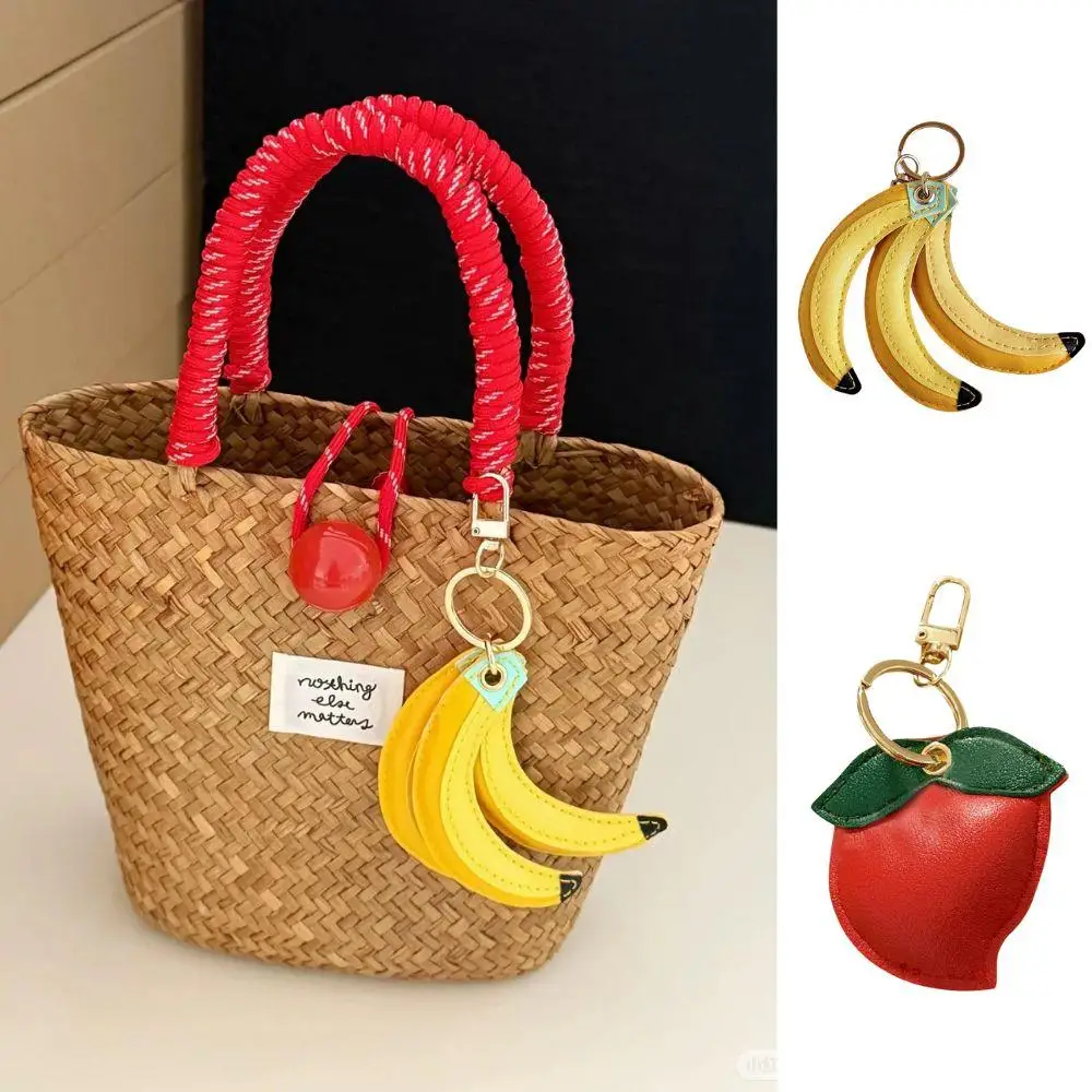 

Cute Banana Pendants For Bag Women Waterproof Fruit Key Ring Shoulder Bags PU Leather Keychain Fashion Peach Hanging Decoration