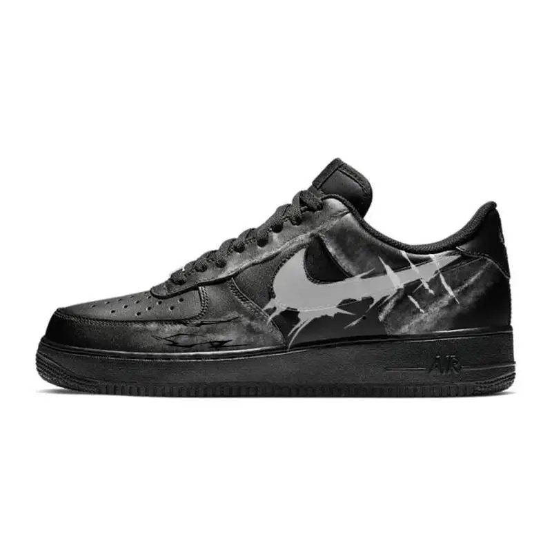 

[Custom Aged lightning]Nike Air Force 1 Slip-Resistant Cushioning Wear-Resistant Low-Top Skateboard Shoes Unisex Black White